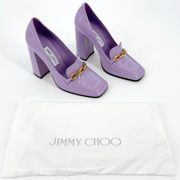 Jimmy Choo Diamond Tilda Wisteria Purple Patent Leather Chain Loafer Pump IT 40 - Picture 2 of 12